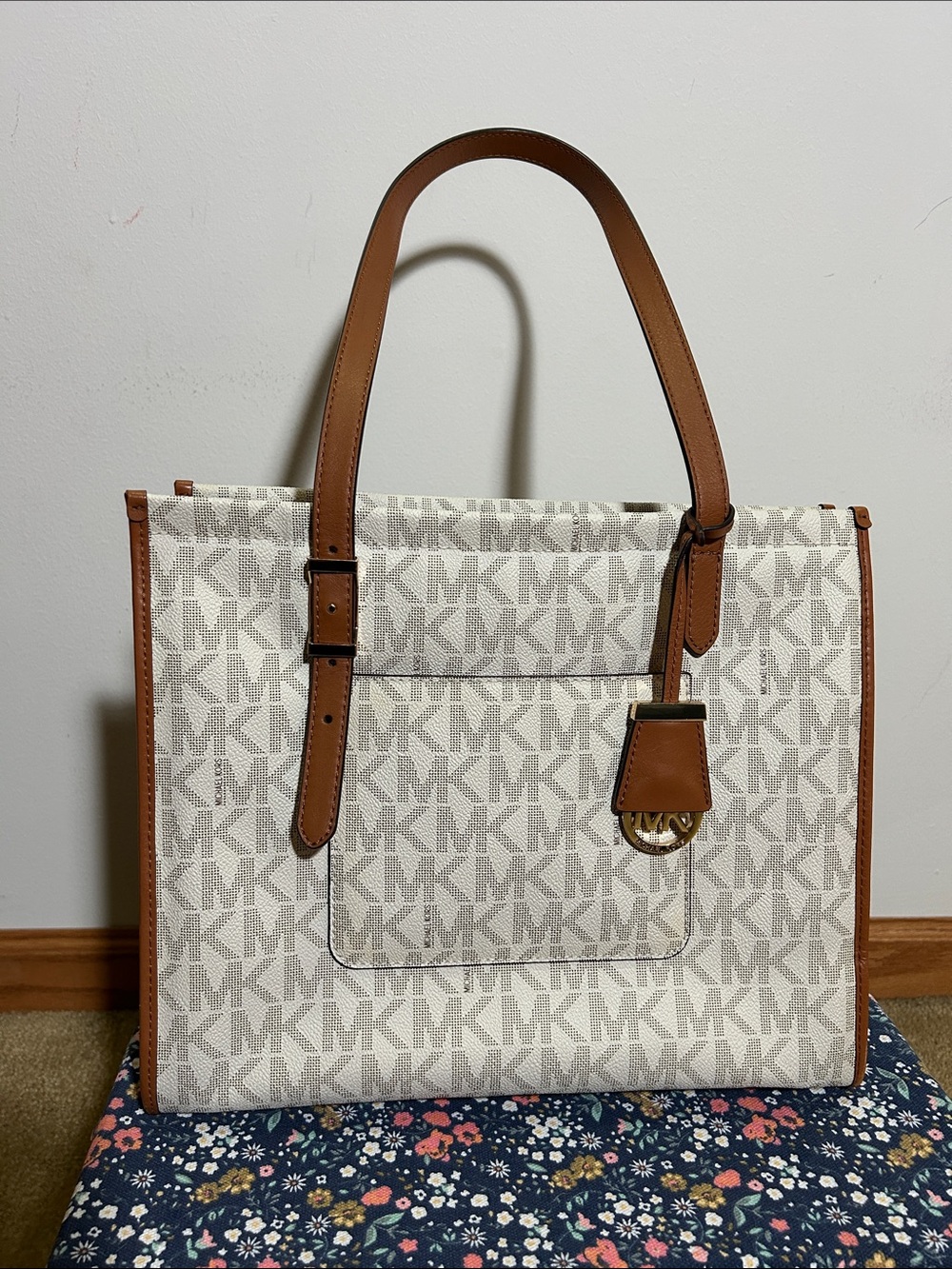 Michael Kors Cream & Brown MK Logo Tote
